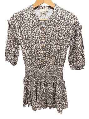 Jessica Simpson Beige and Black Leopard Smocked Waist Dress